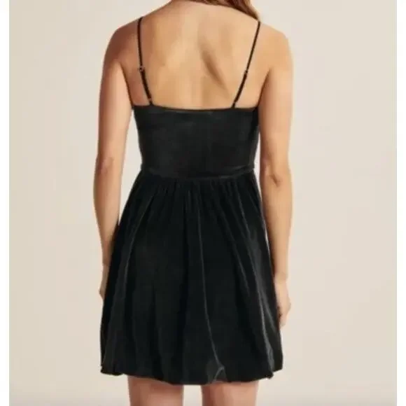 Abercrombie & Fitch Dark Grey Velvet Dress with Bubble Hem - women's large (p) - Picture 2 of 10